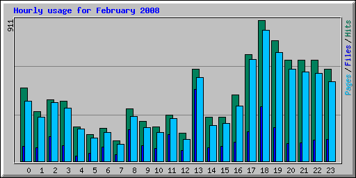 Hourly usage for February 2008